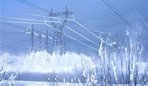 High tension electricity wire in texas frozen in snow